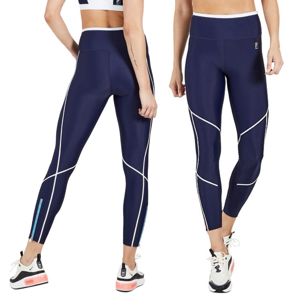 P.E NATION Quarter Force High Rise Leggings, Navy Blue & White Contrast sz. L